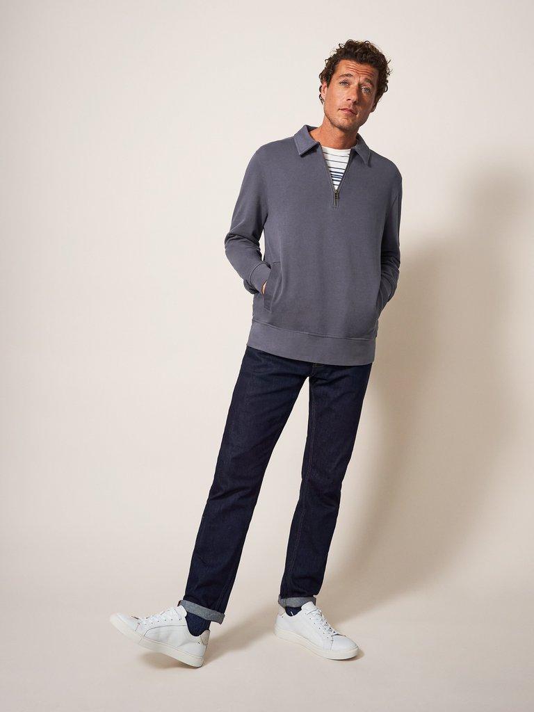 Ashby Half Zip Sweat in DARK GREY - MODEL FRONT
