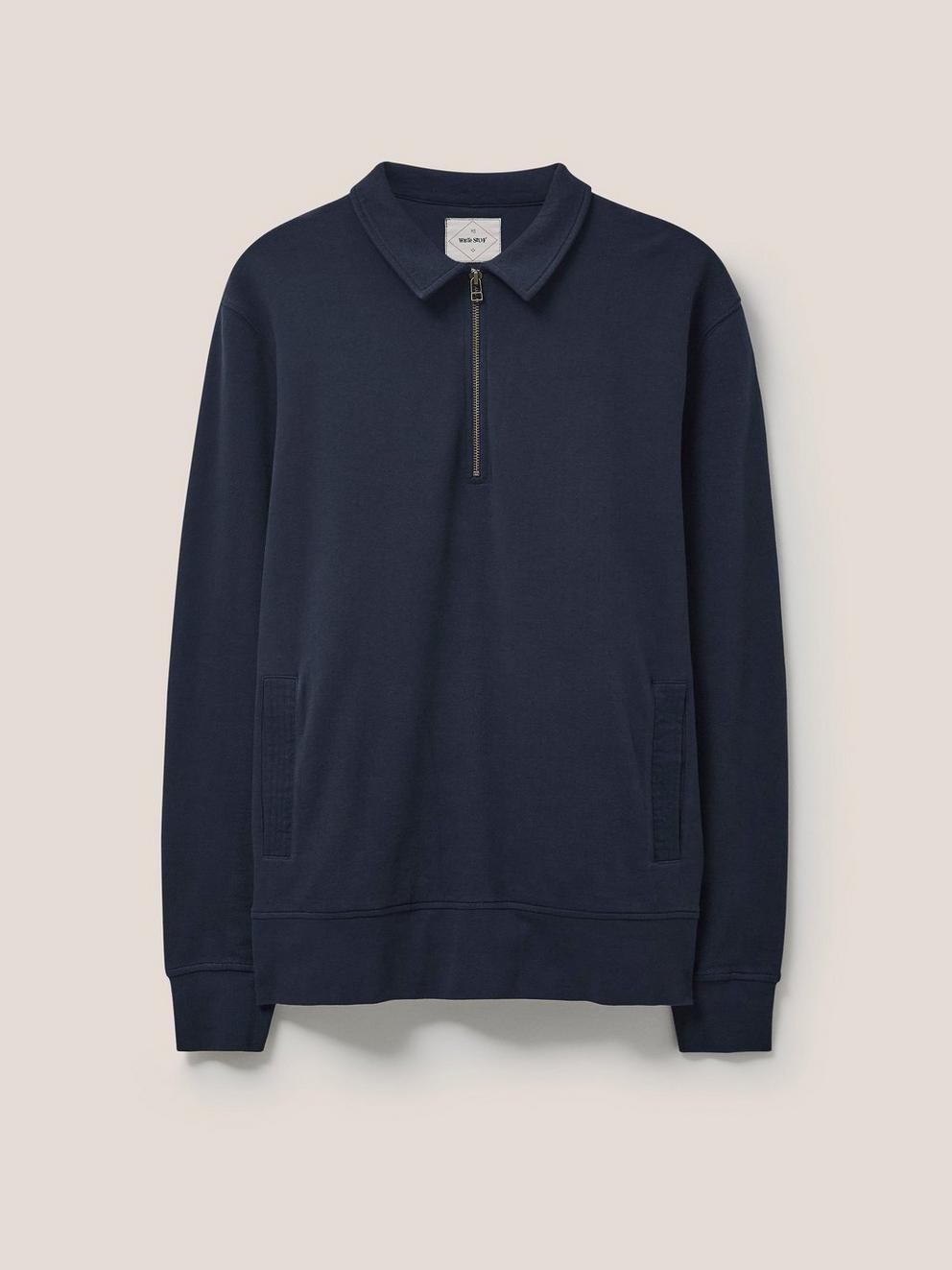 Ashby Half Zip Sweat in DARK NAVY - FLAT FRONT