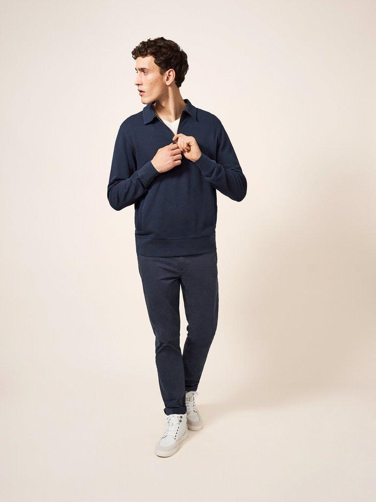 Ashby Half Zip Sweat in DARK NAVY - MODEL FRONT