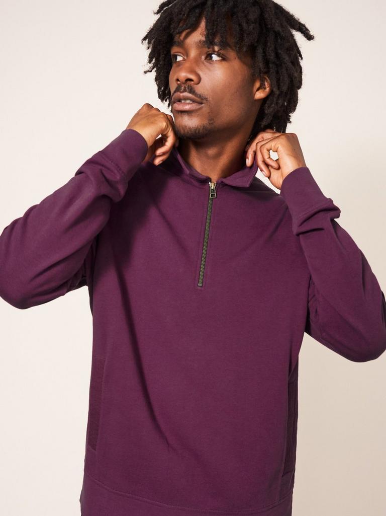 Ashby Half Zip Sweat in MID PLUM | White Stuff