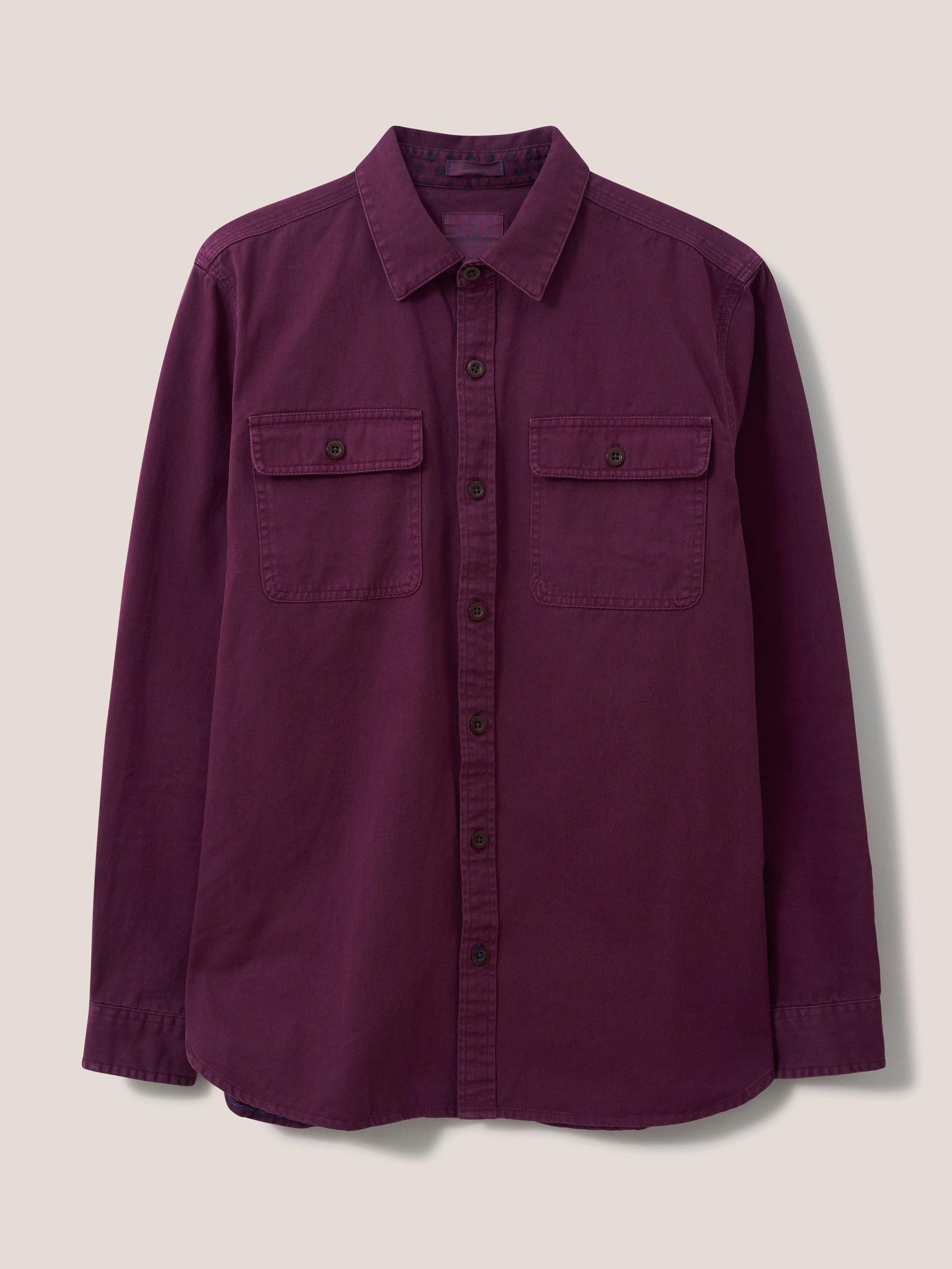 Furze Garment Dye Twill Shirt in MID PLUM - FLAT FRONT
