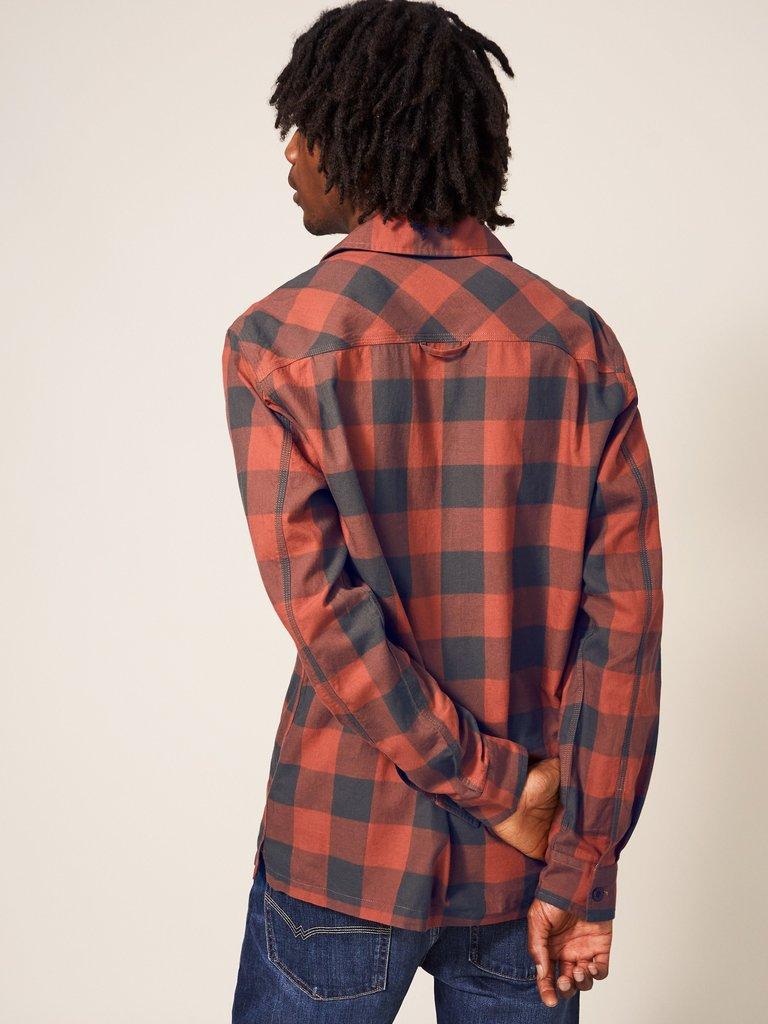 Buffalo Twill Check Shirt in MID RED - MODEL BACK