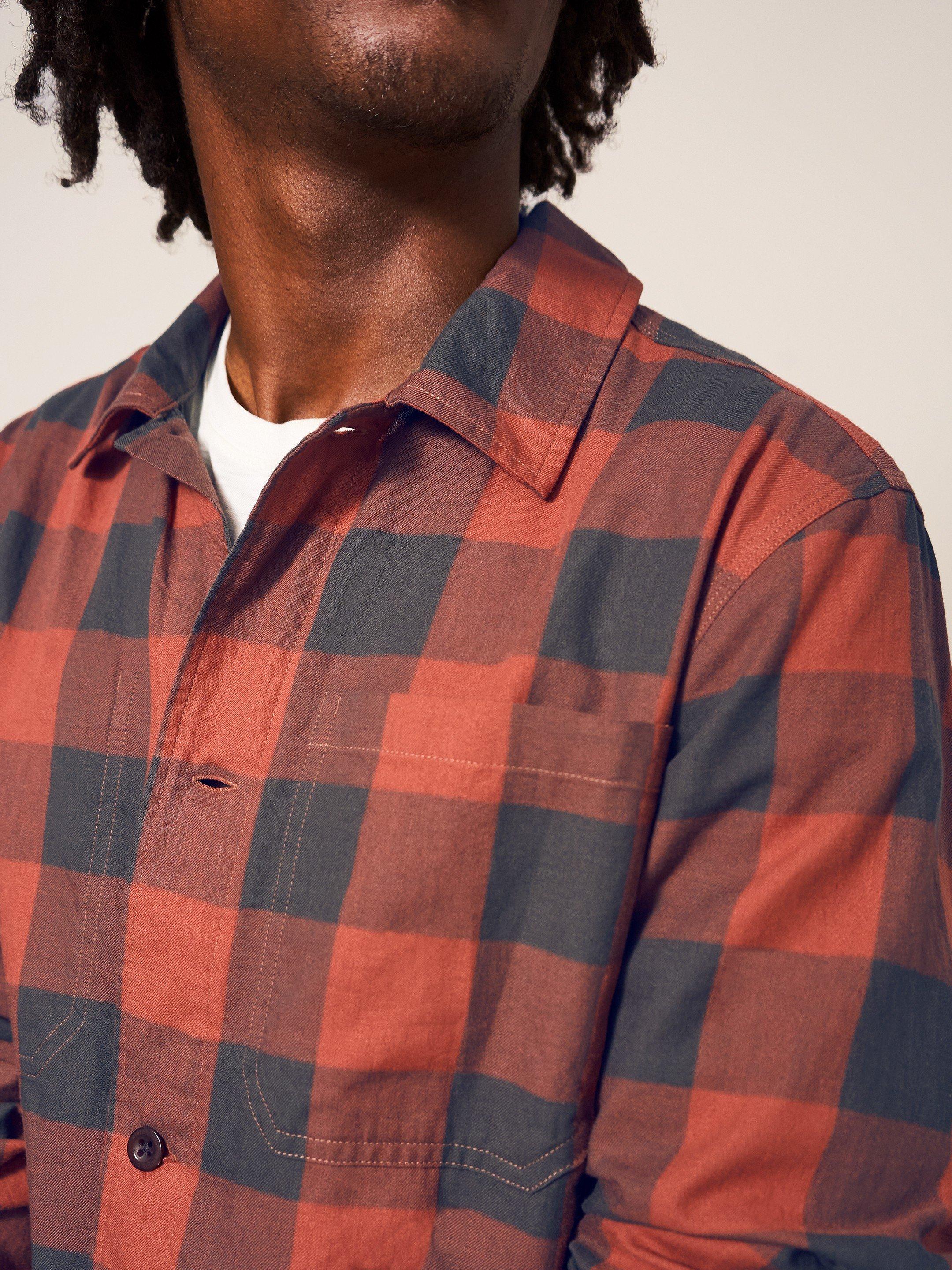 Buffalo Twill Check Shirt in MID RED - MODEL DETAIL