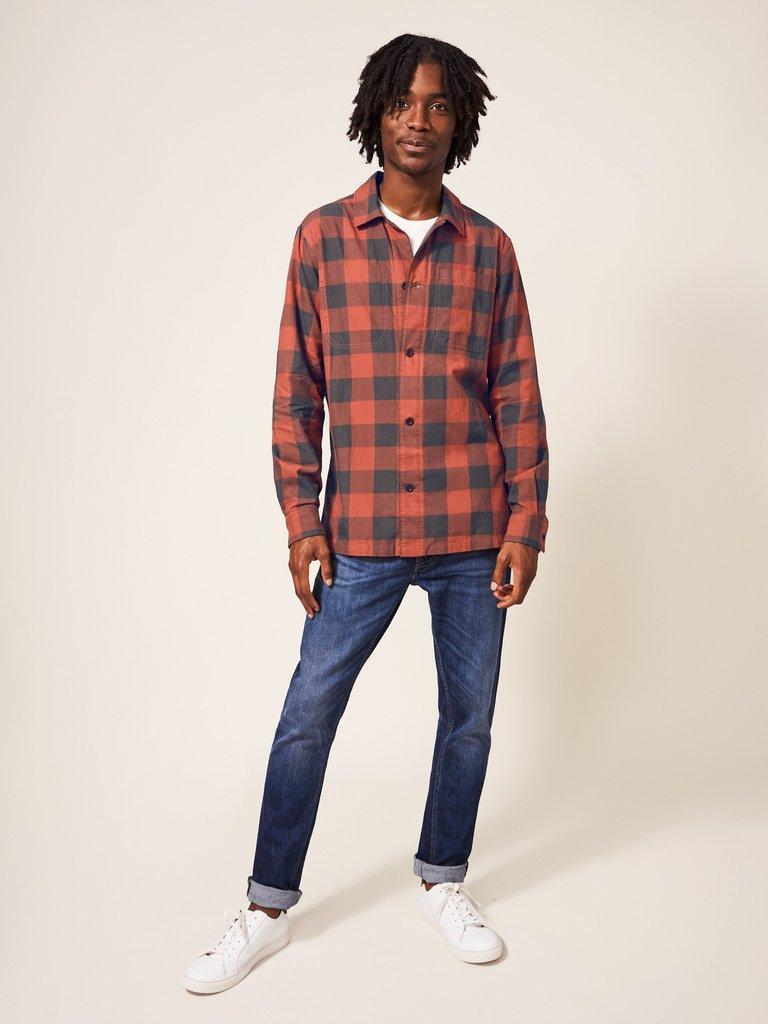 Buffalo Twill Check Shirt in MID RED - MODEL FRONT