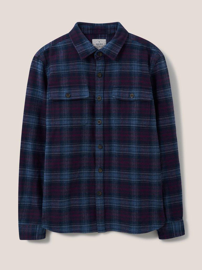 Darwen Check Overshirt in DARK NAVY - FLAT FRONT