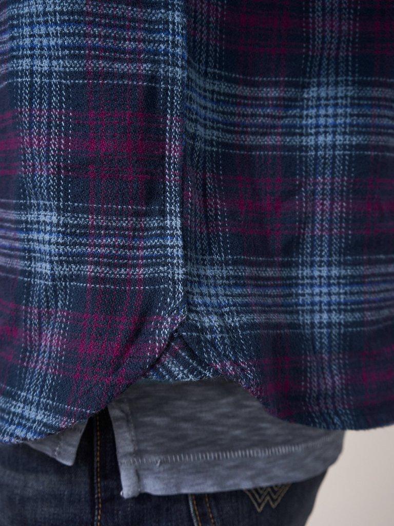 Darwen Check Overshirt in DARK NAVY - MODEL BACK