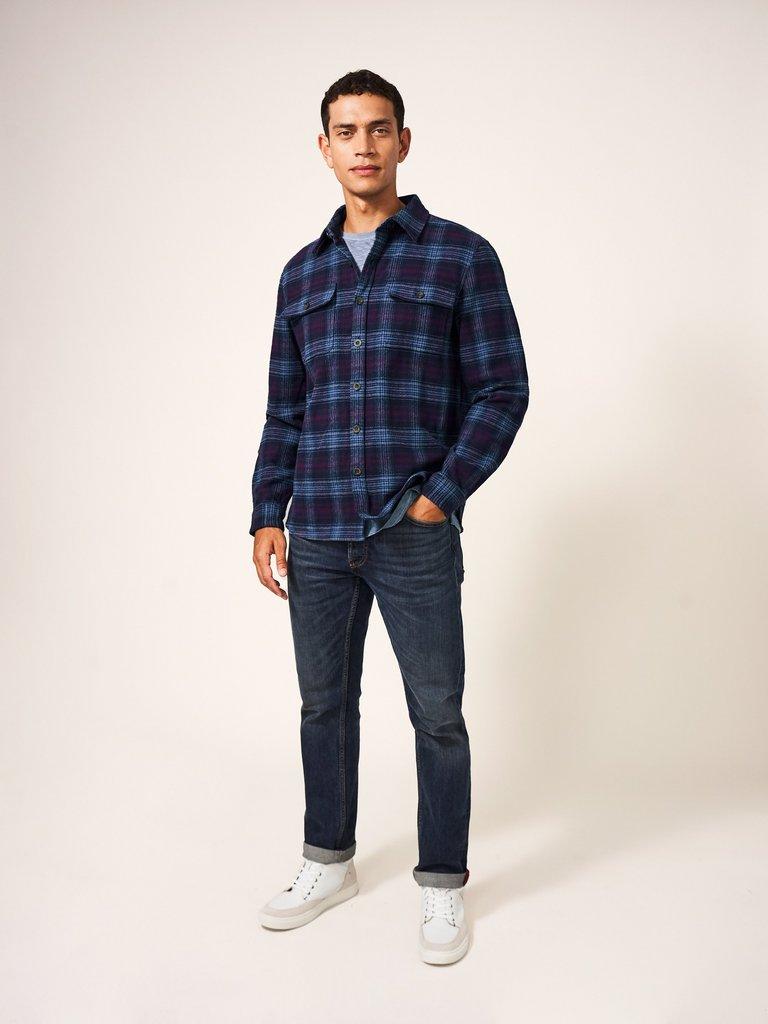 Darwen Check Overshirt in DARK NAVY - MODEL FRONT