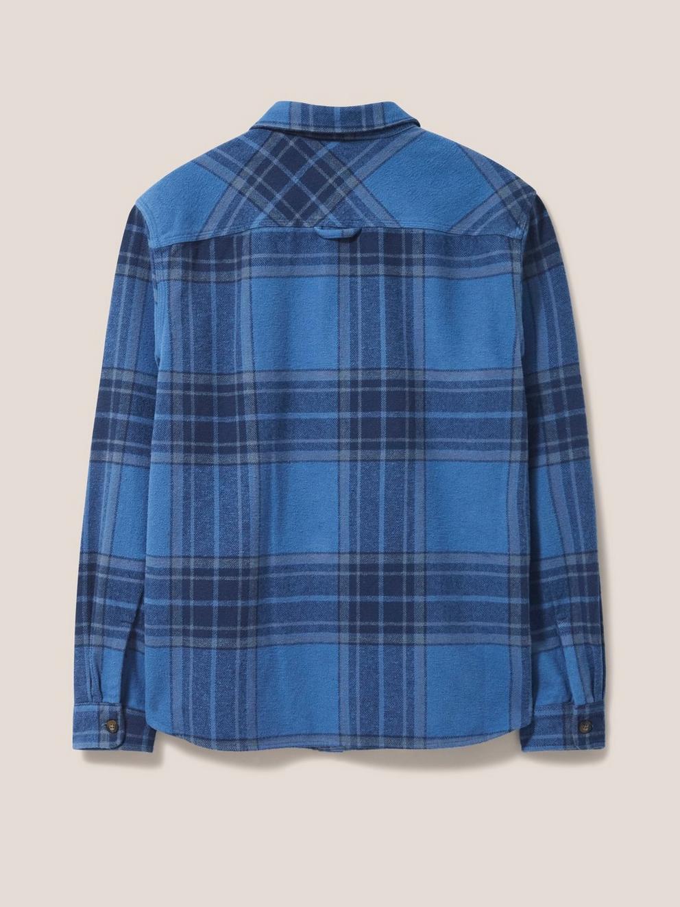 Darwen Check Overshirt in DEEP BLUE - FLAT BACK