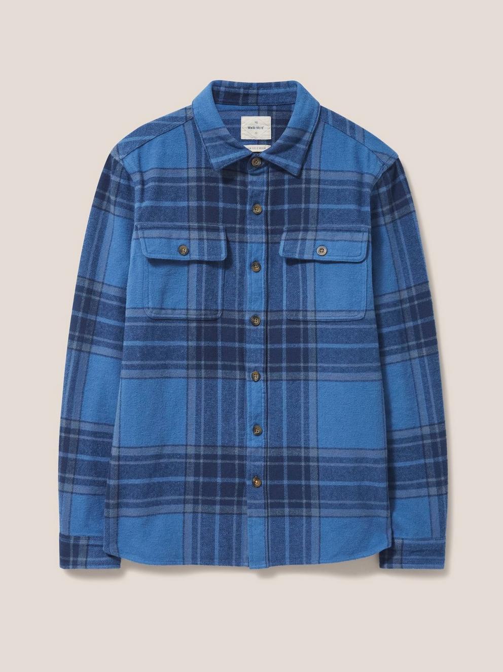 Darwen Check Overshirt in DEEP BLUE - FLAT FRONT