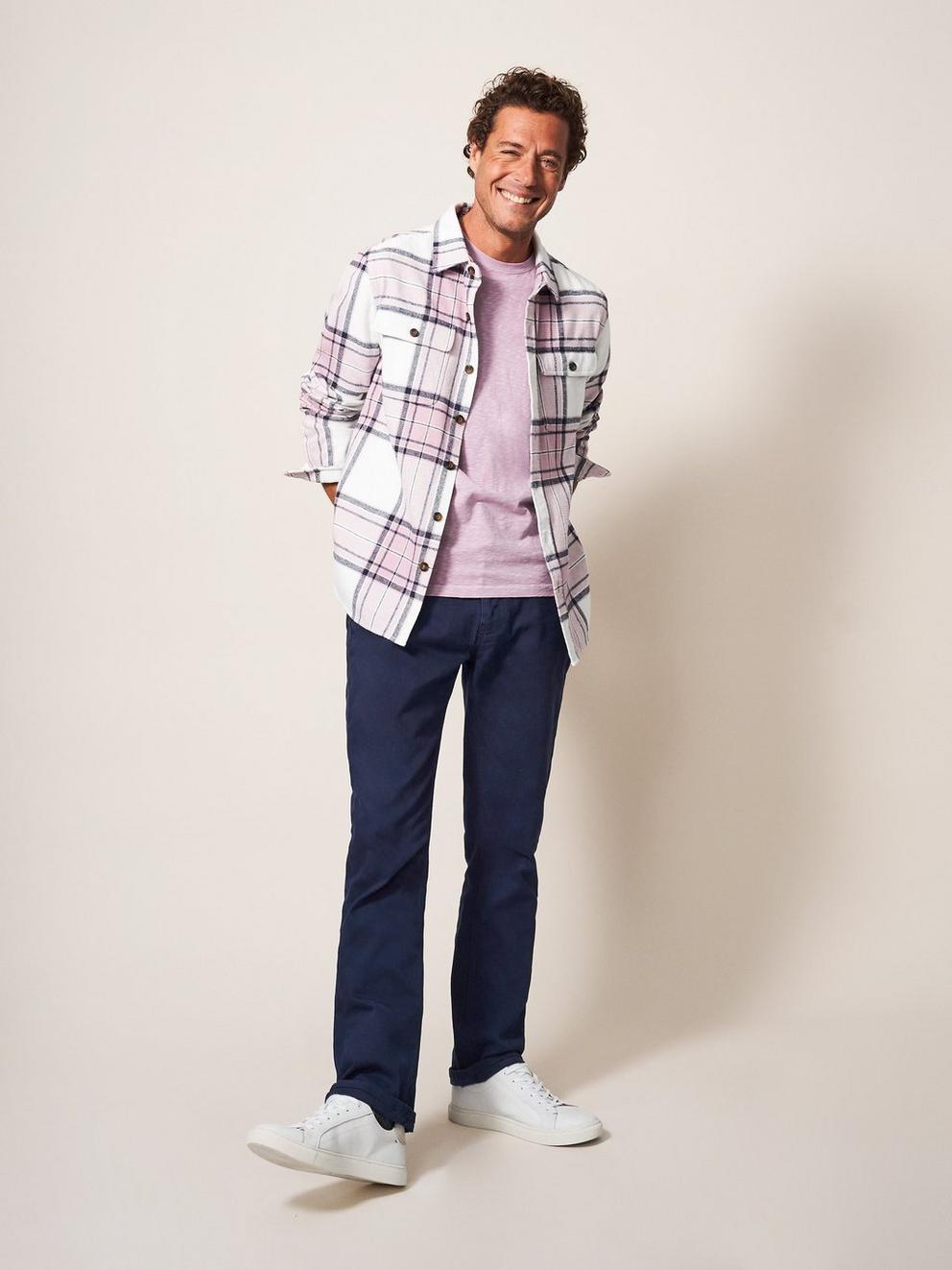 Darwen Check Overshirt in DUS PURPLE - MODEL FRONT