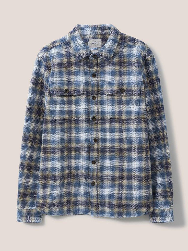 Darwen Check Overshirt in MID BLUE - FLAT FRONT