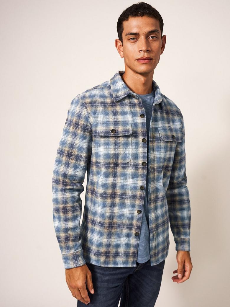 White Stuff Men's Darwen Checked Cotton Overshirt Long Sleeve Button