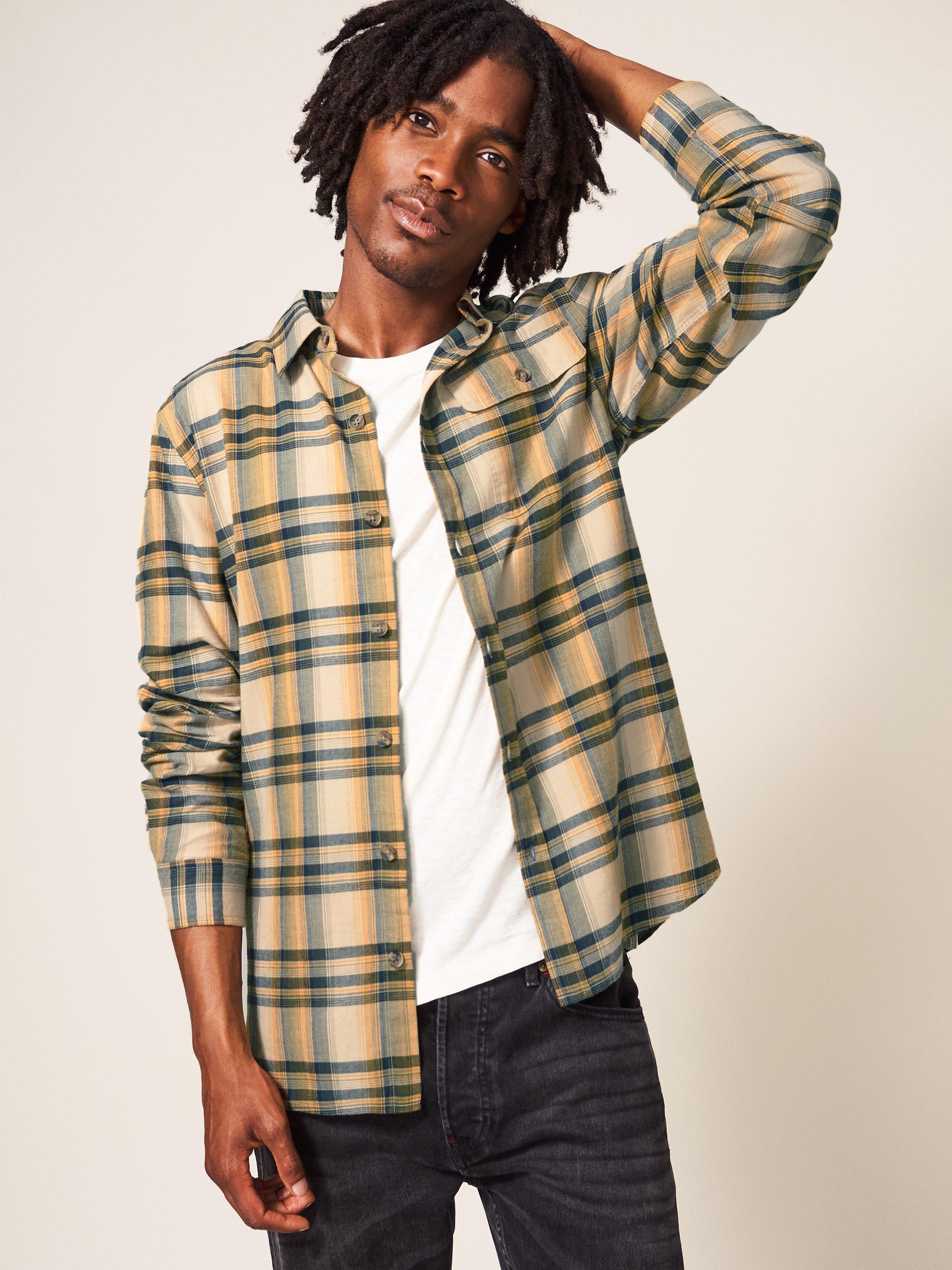 Wallace Checked Shirt in DP YELLOW - MODEL DETAIL