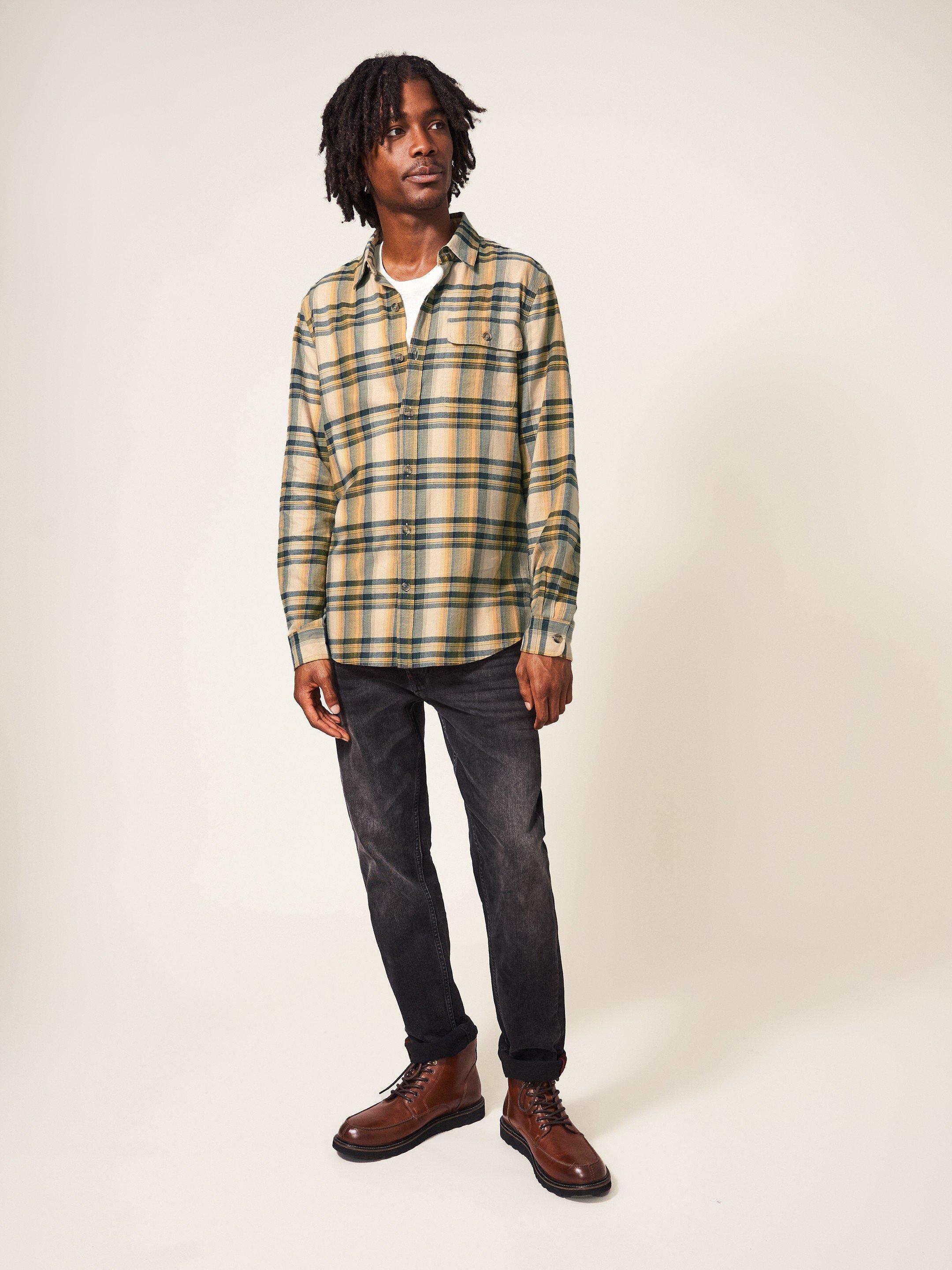 Wallace Checked Shirt in DP YELLOW - MODEL FRONT