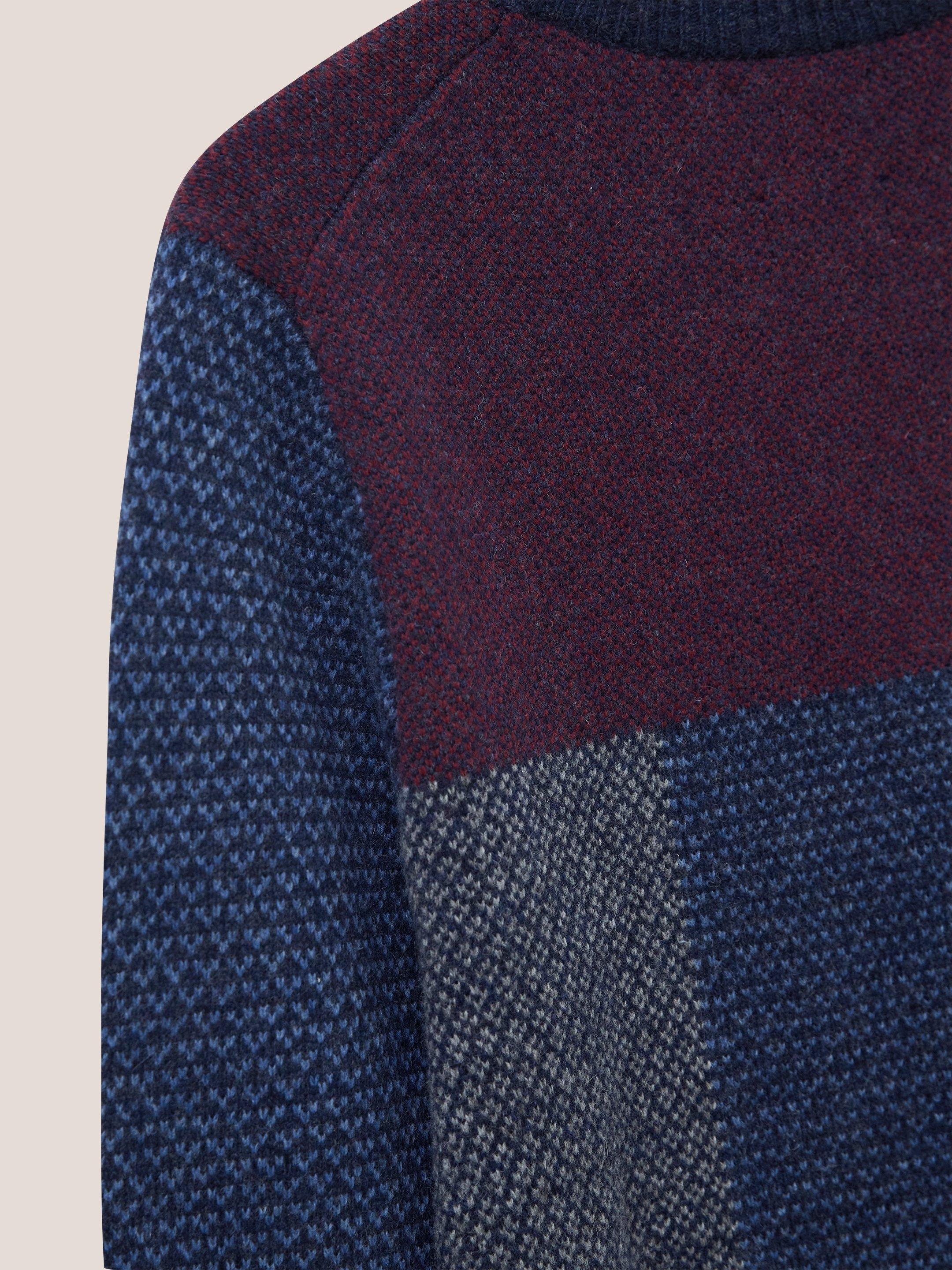 Patchwork Pattern Crew in NAVY MULTI - FLAT DETAIL