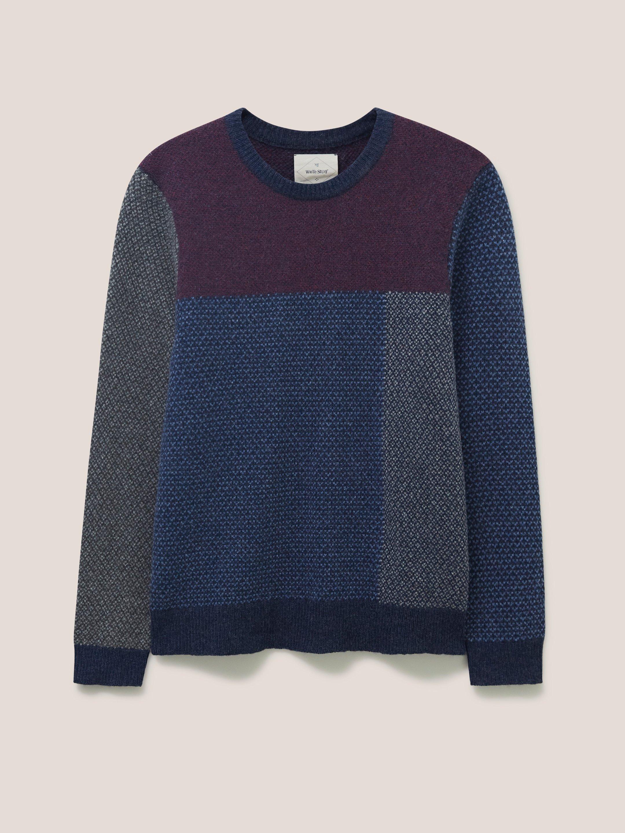 Patchwork Pattern Crew in NAVY MULTI - FLAT FRONT
