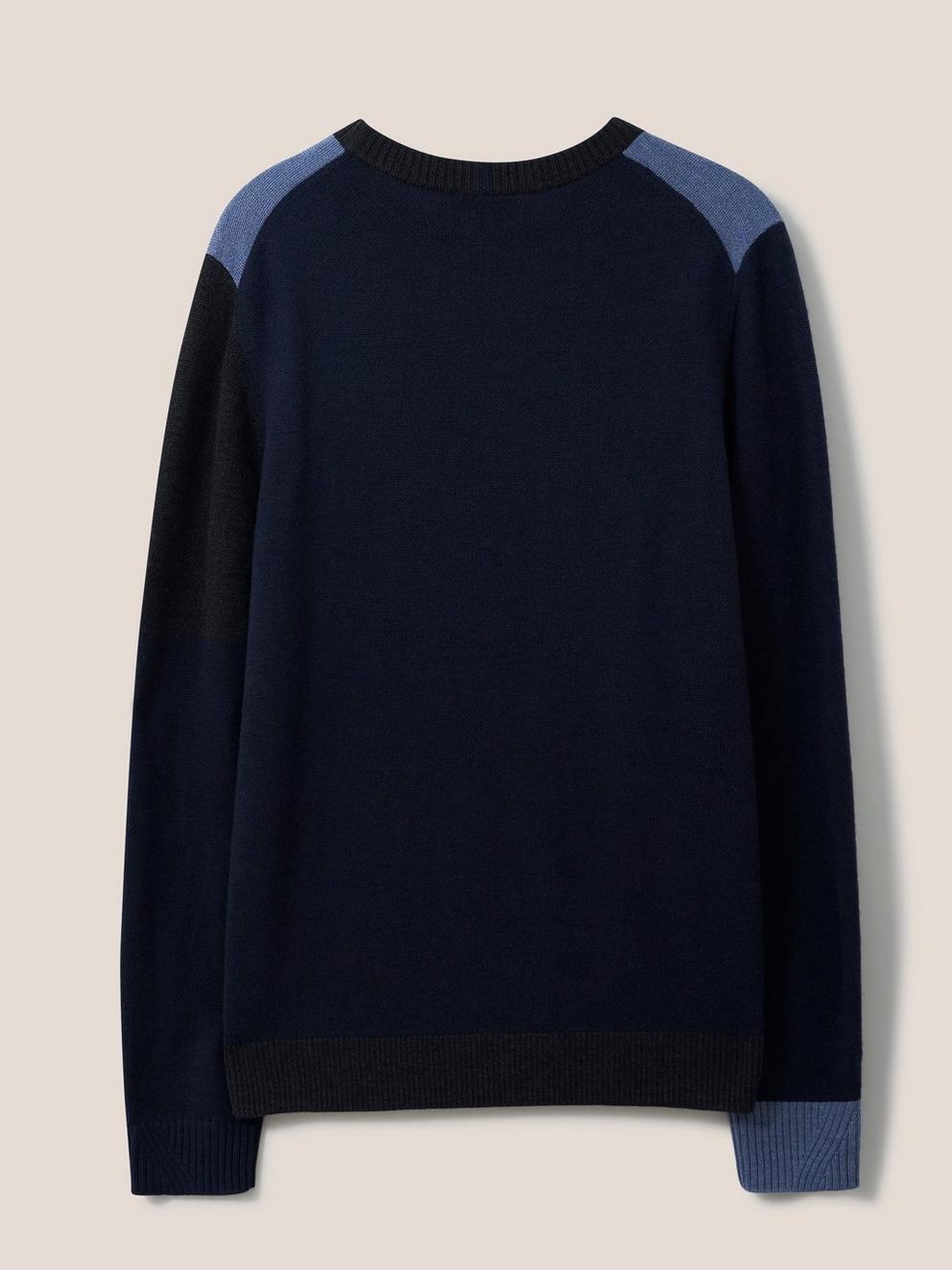 Newport Merino Block Crew in BLUE MLT - FLAT BACK