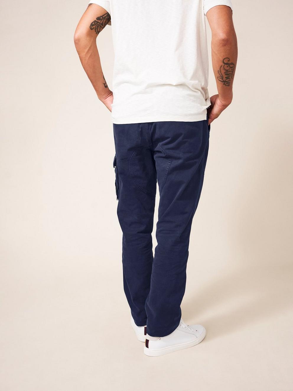 Kegworth Organic Cargo Trouser in DARK NAVY - MODEL BACK