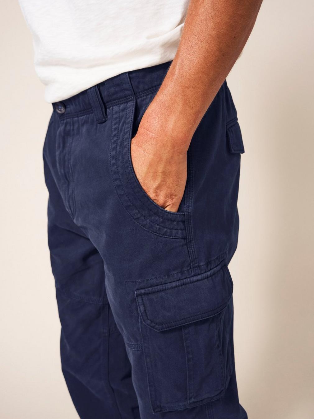 Kegworth Organic Cargo Trouser in DARK NAVY - MODEL DETAIL