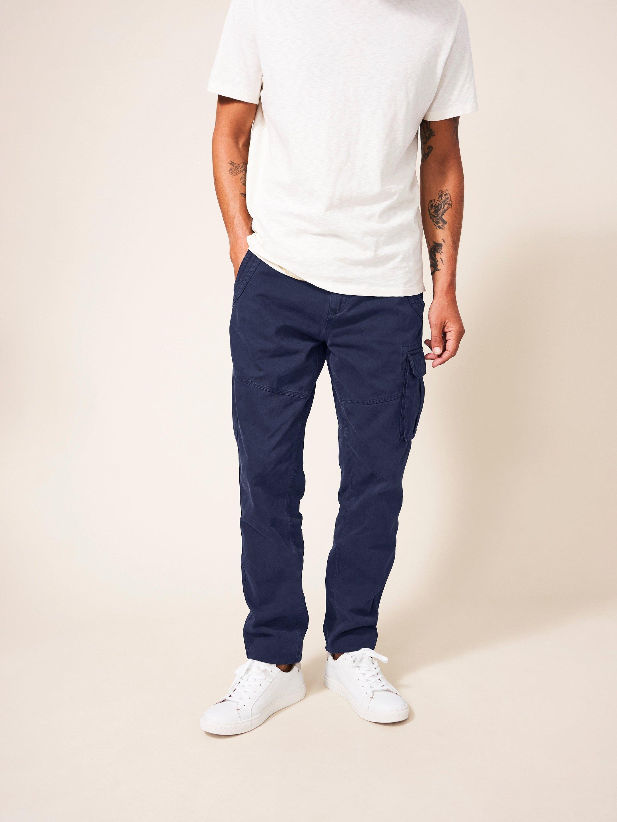 Kegworth Organic Cargo Trouser in DARK NAVY - MODEL FRONT