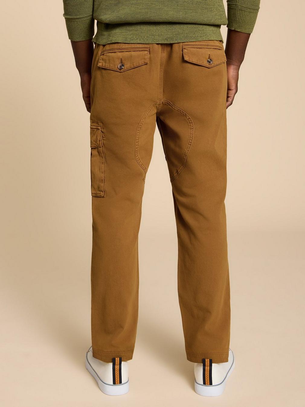 Kegworth Organic Cargo Trouser in DARK TAN - MODEL BACK