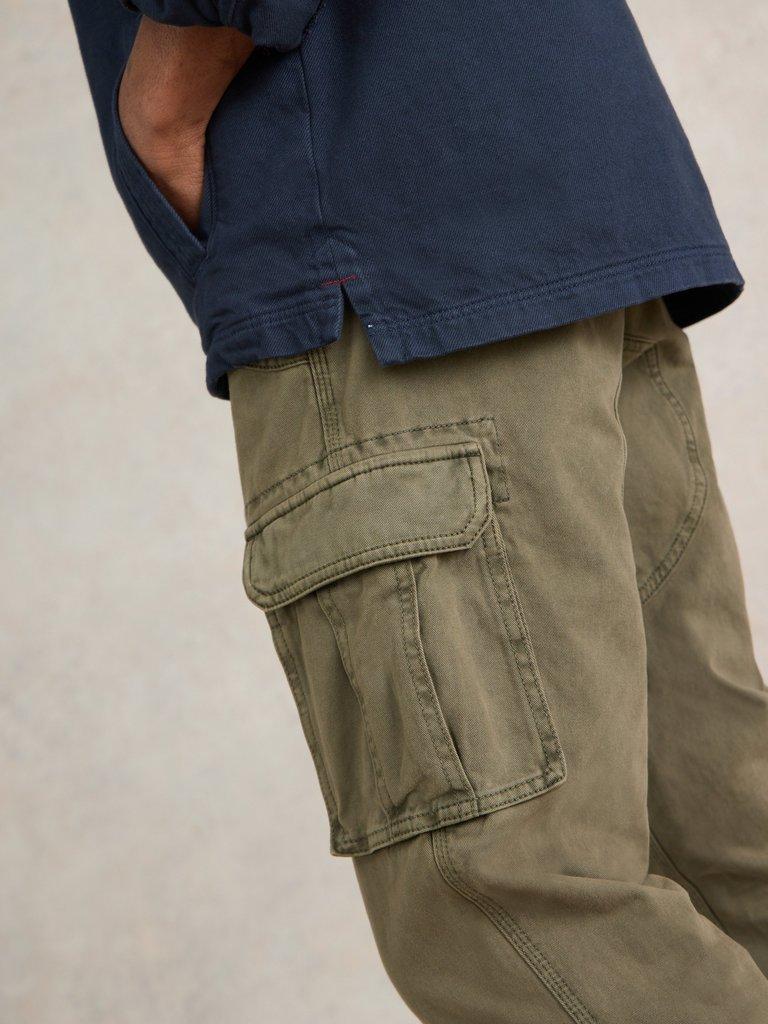 Kegworth Organic Cargo Trouser in KHAKI GRN - MODEL FRONT