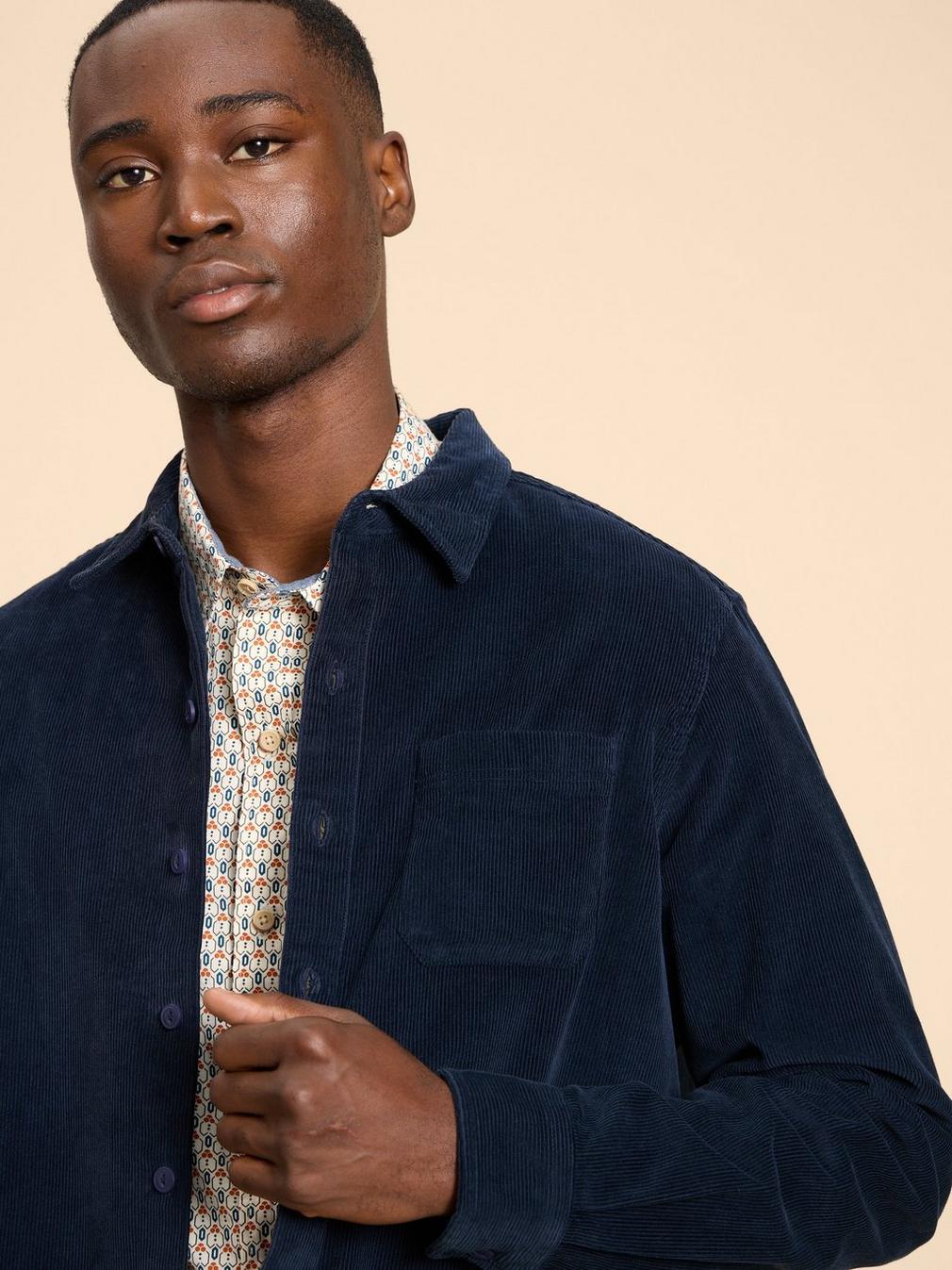 Whitwick Cord Shirt in DARK NAVY - MODEL DETAIL