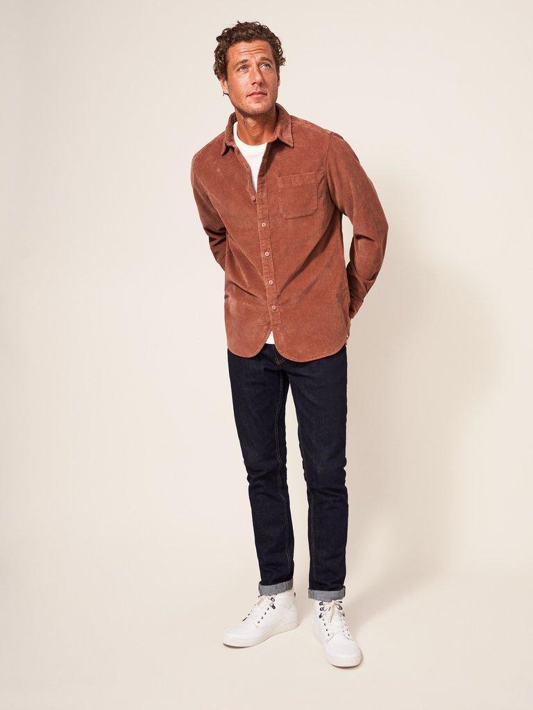 Whitwick Cord Shirt in DEEP BROWN - MODEL FRONT