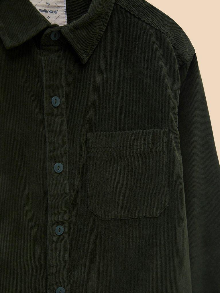 Whitwick Cord Shirt in DK GREEN - FLAT DETAIL