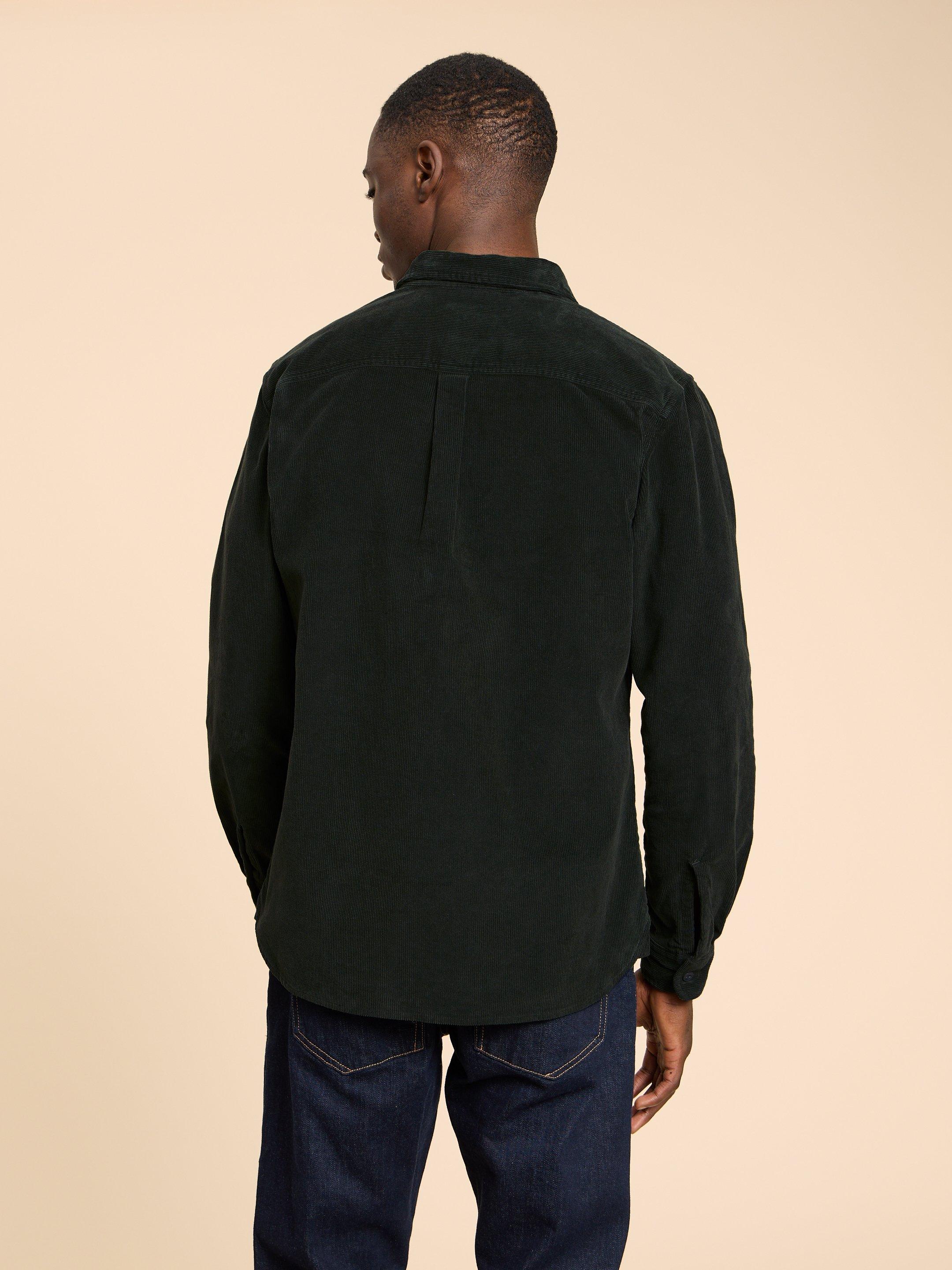 Whitwick Cord Shirt in DK GREEN - MODEL BACK