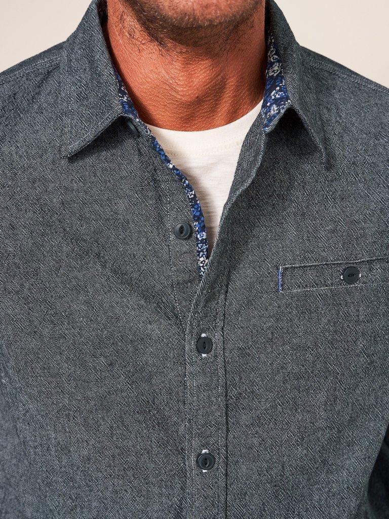 Donoghue Denim Shirt in BLK DENIM - MODEL DETAIL