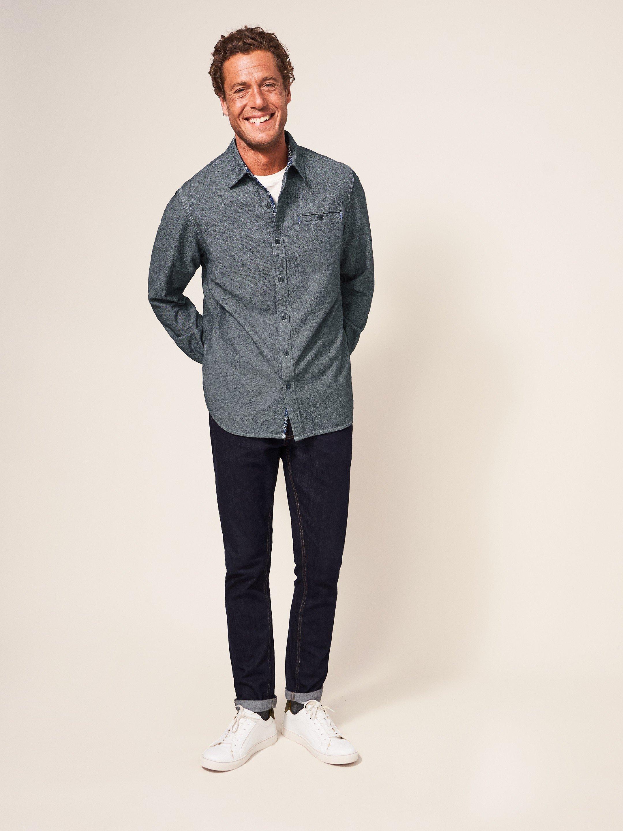 Donoghue Denim Shirt in BLK DENIM - MODEL FRONT