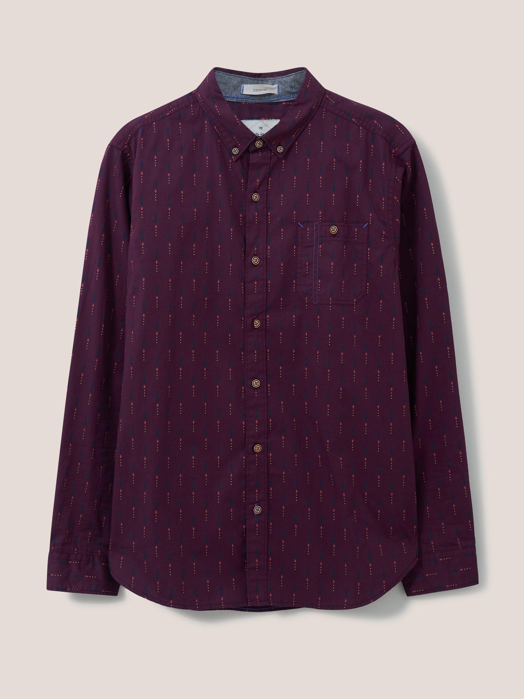 Finch Geo Printed Shirt in MID PLUM - FLAT FRONT