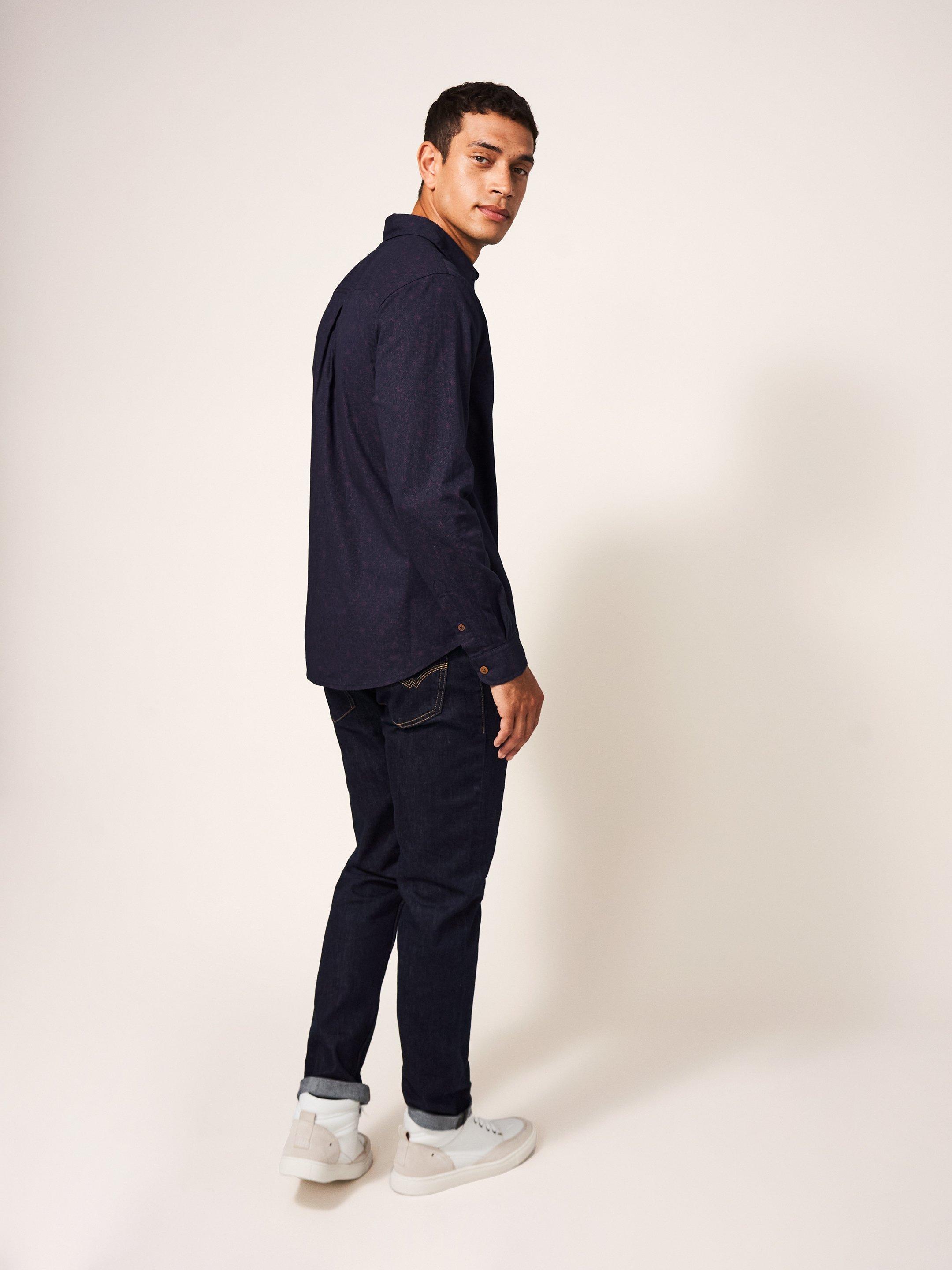 Ditsy Floral Printed Shirt in DARK NAVY - MODEL BACK