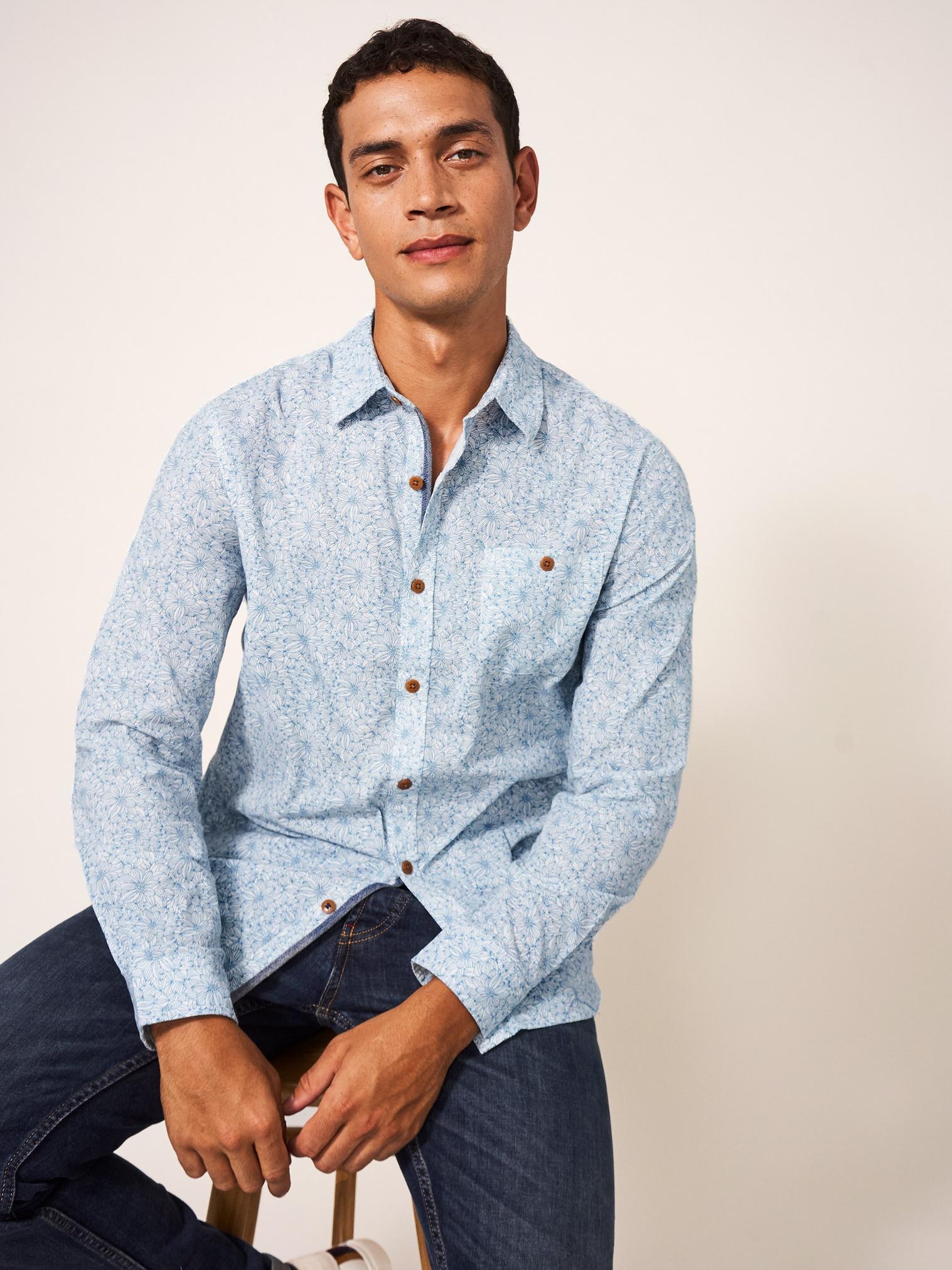 Ditsy Floral Printed Shirt in MID TEAL - LIFESTYLE