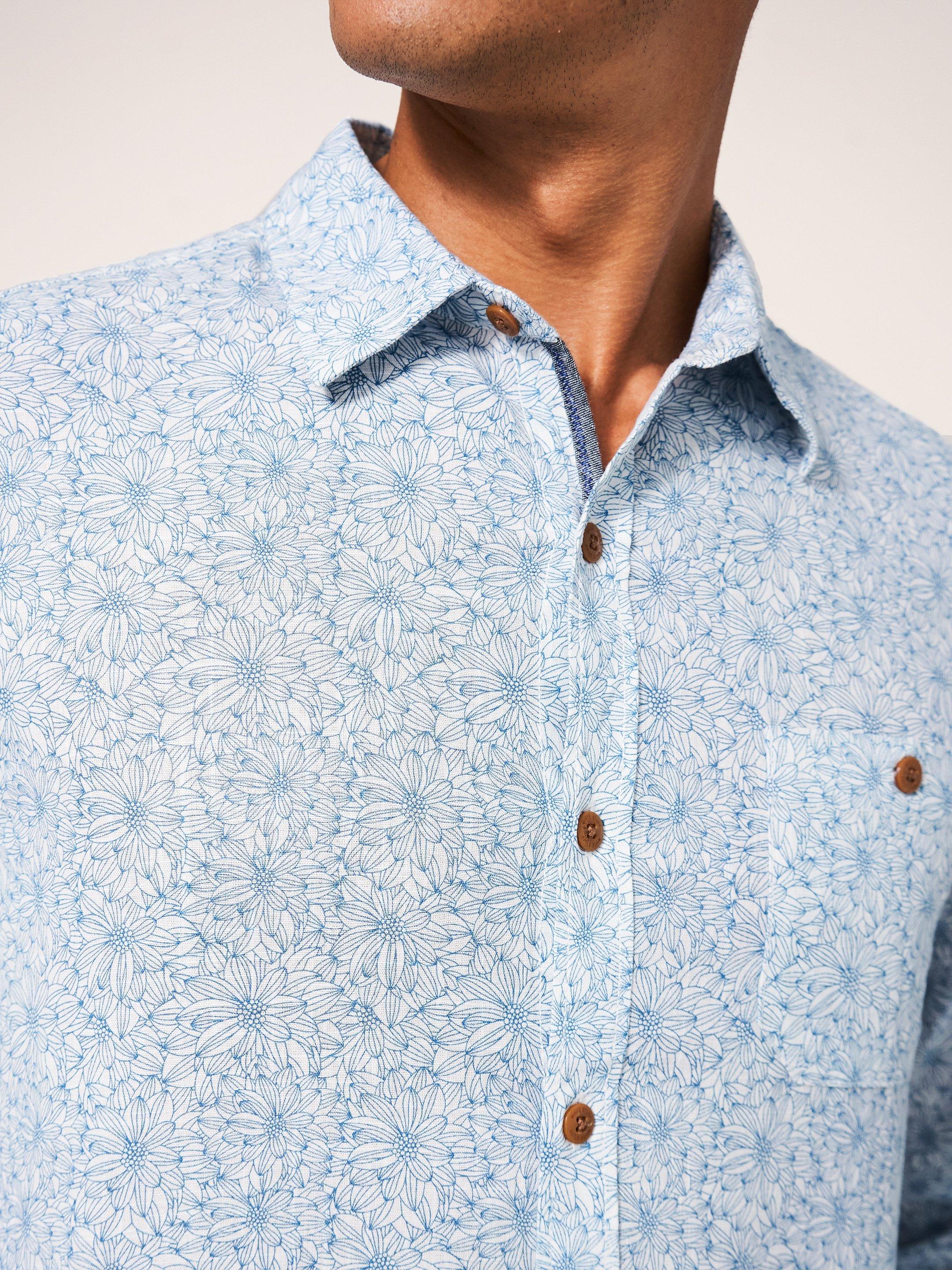 Ditsy Floral Printed Shirt in MID TEAL - MODEL BACK