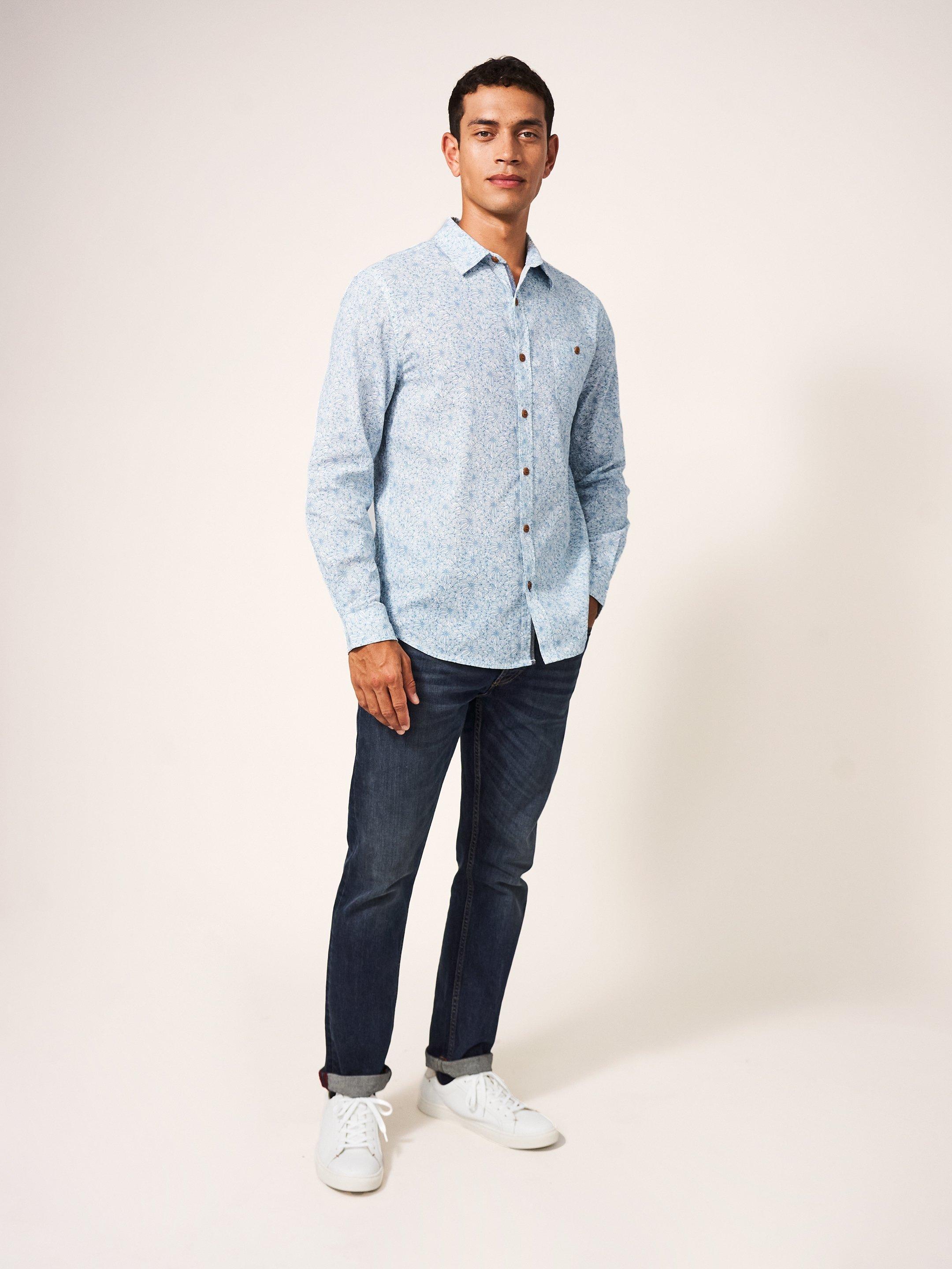 Ditsy Floral Printed Shirt in MID TEAL - MODEL FRONT