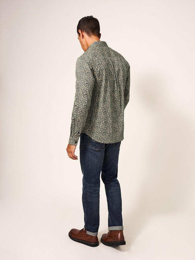 Leaf Printed Shirt in DK GREEN - MODEL BACK