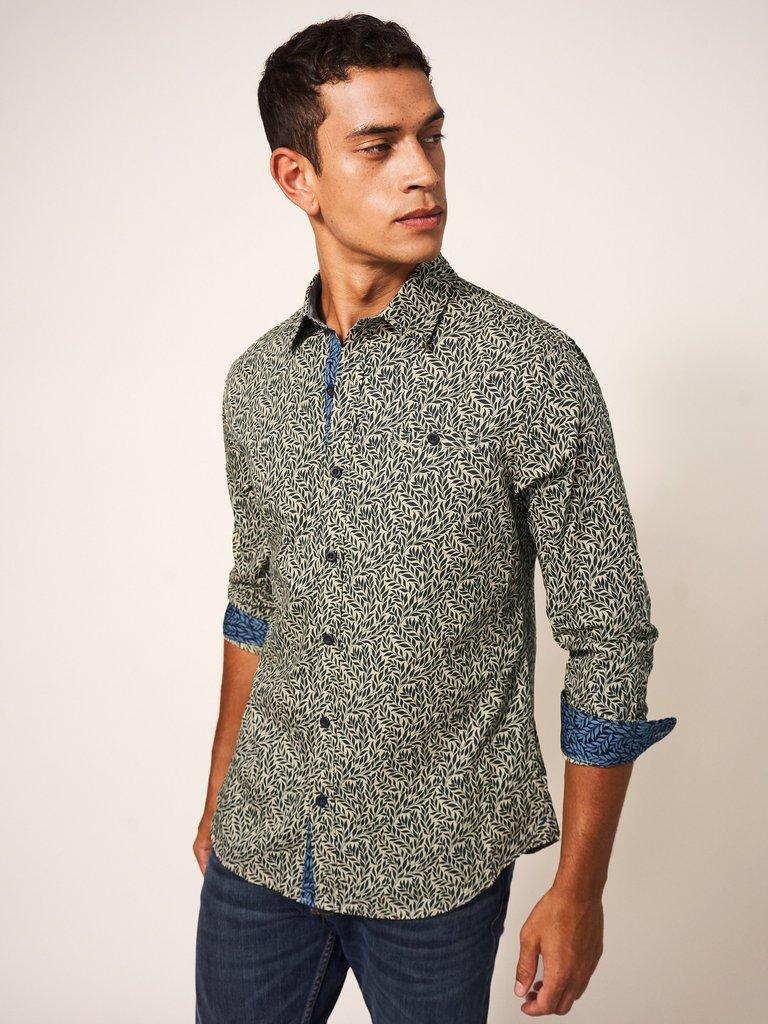 Leaf Printed Shirt in DARK GREEN | White Stuff