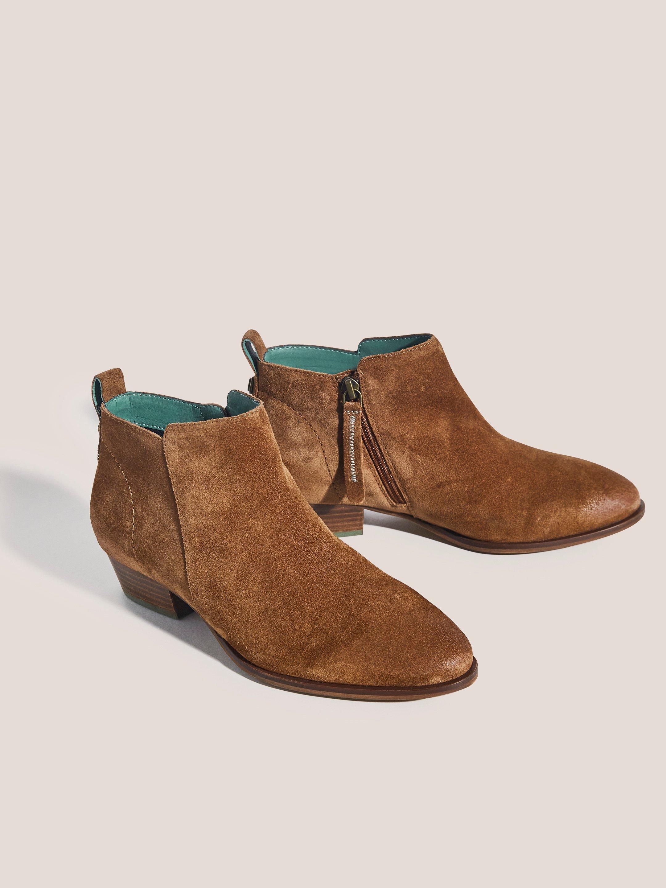 Willow Suede Ankle Boot in DARK TAN - FLAT FRONT