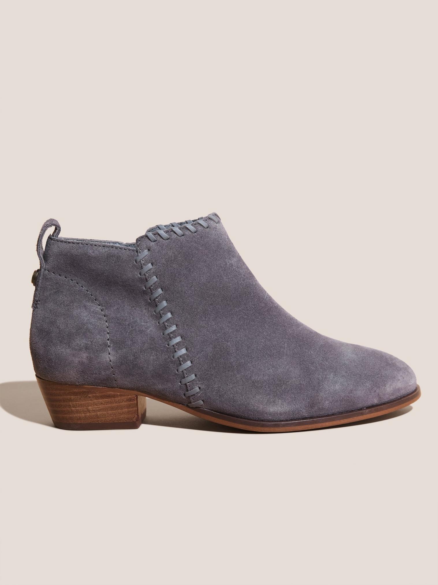Willow Suede Ankle Boot in DK GREY - MODEL FRONT