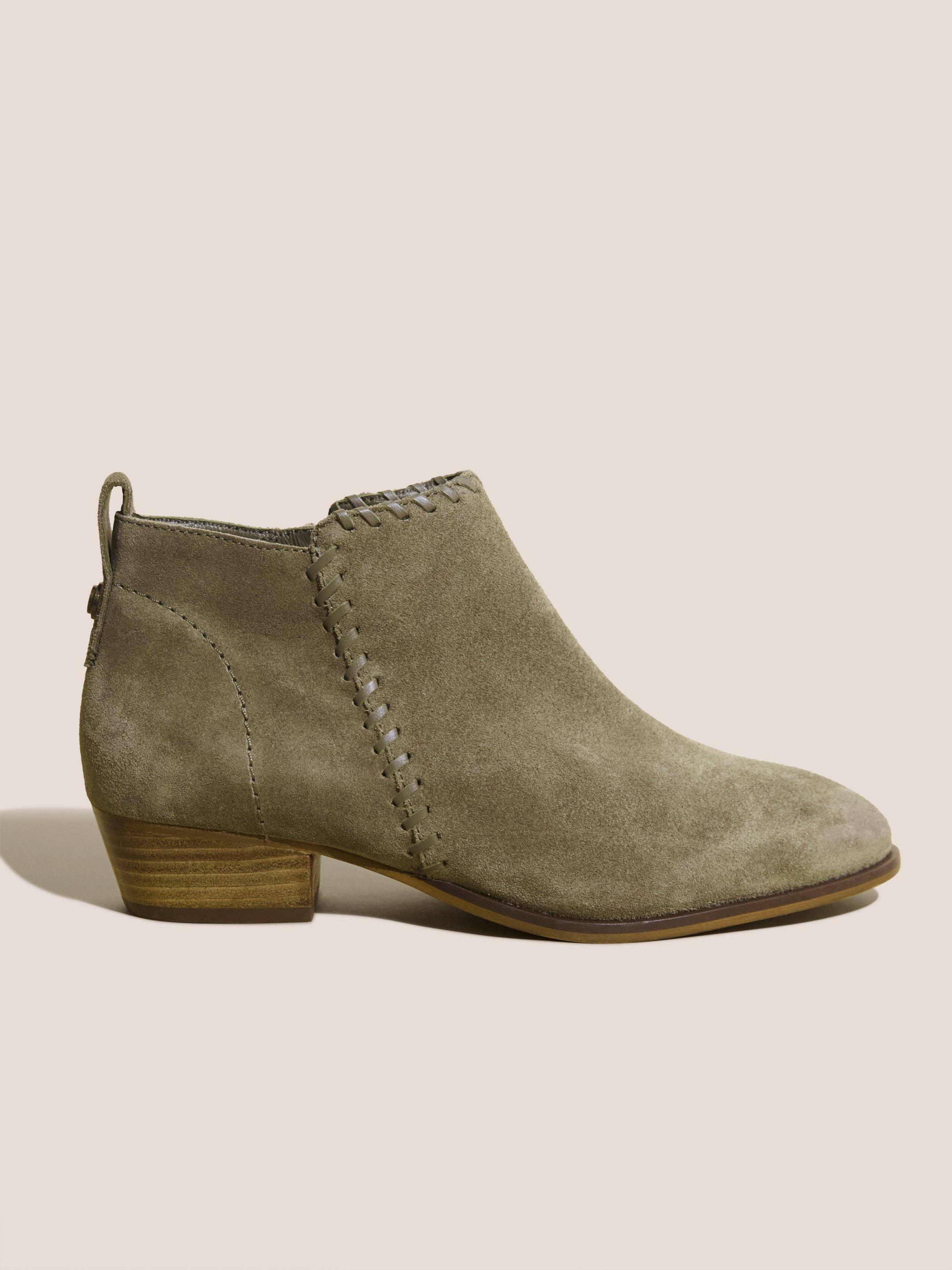Willow Suede Ankle Boot in DUS GREEN - MODEL FRONT