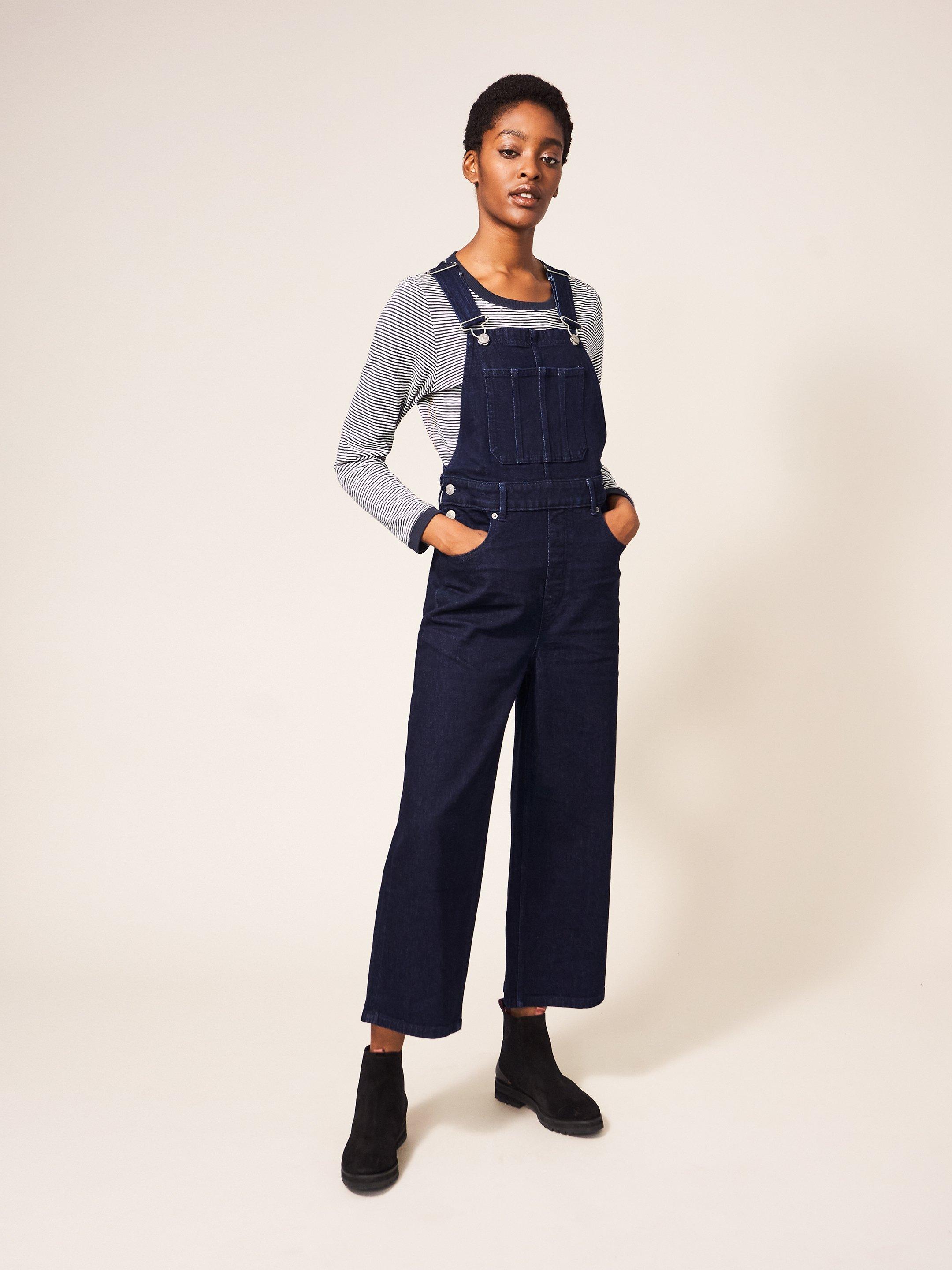 White Stuff - Super soft wide leg denim dungarees on Designer Wardrobe