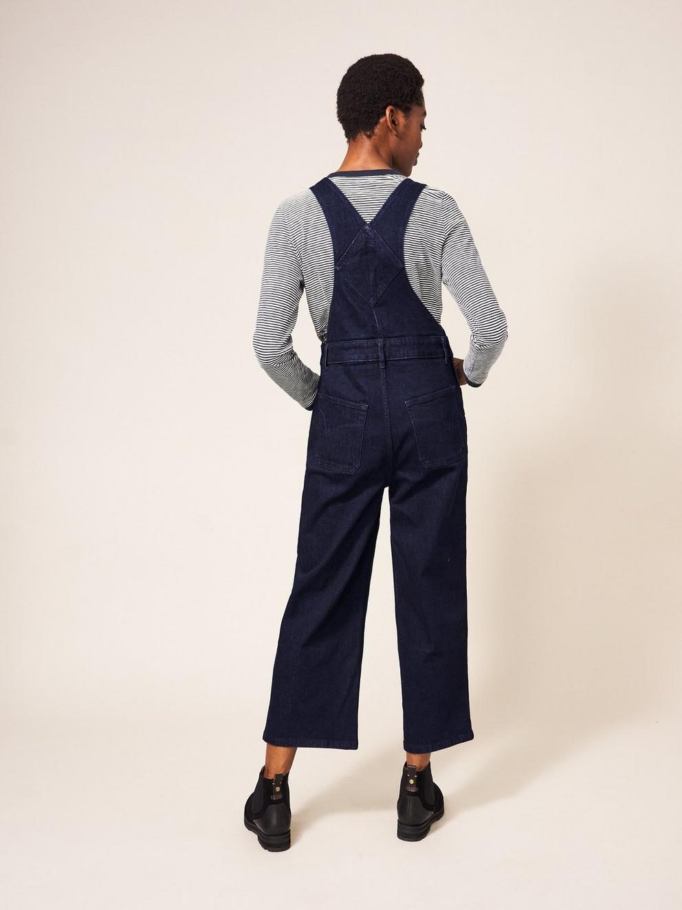 Kelly Wide Leg Dungaree in DK DENIM - MODEL BACK