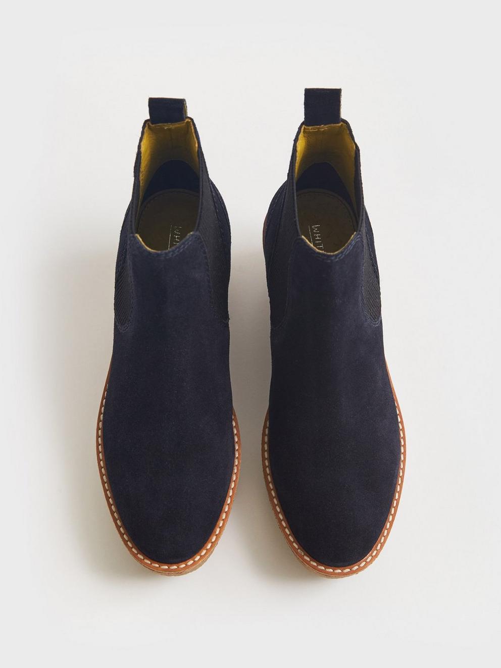 Lottie Suede Wedge Boot in DARK NAVY - FLAT DETAIL