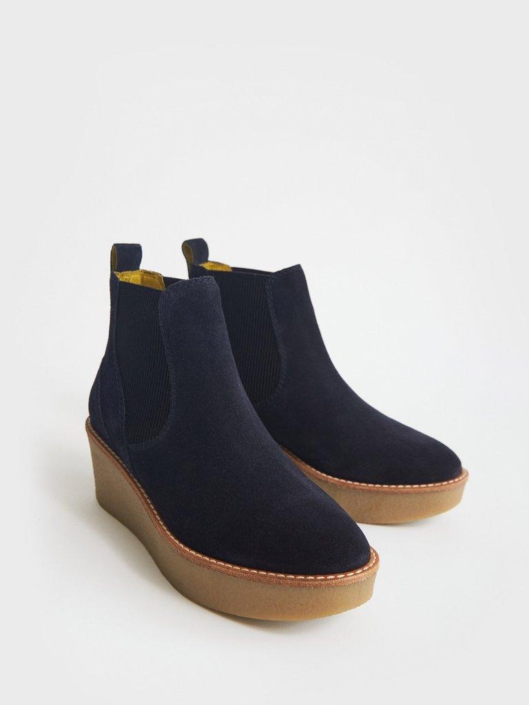 Lottie Suede Wedge Boot in DARK NAVY - FLAT FRONT