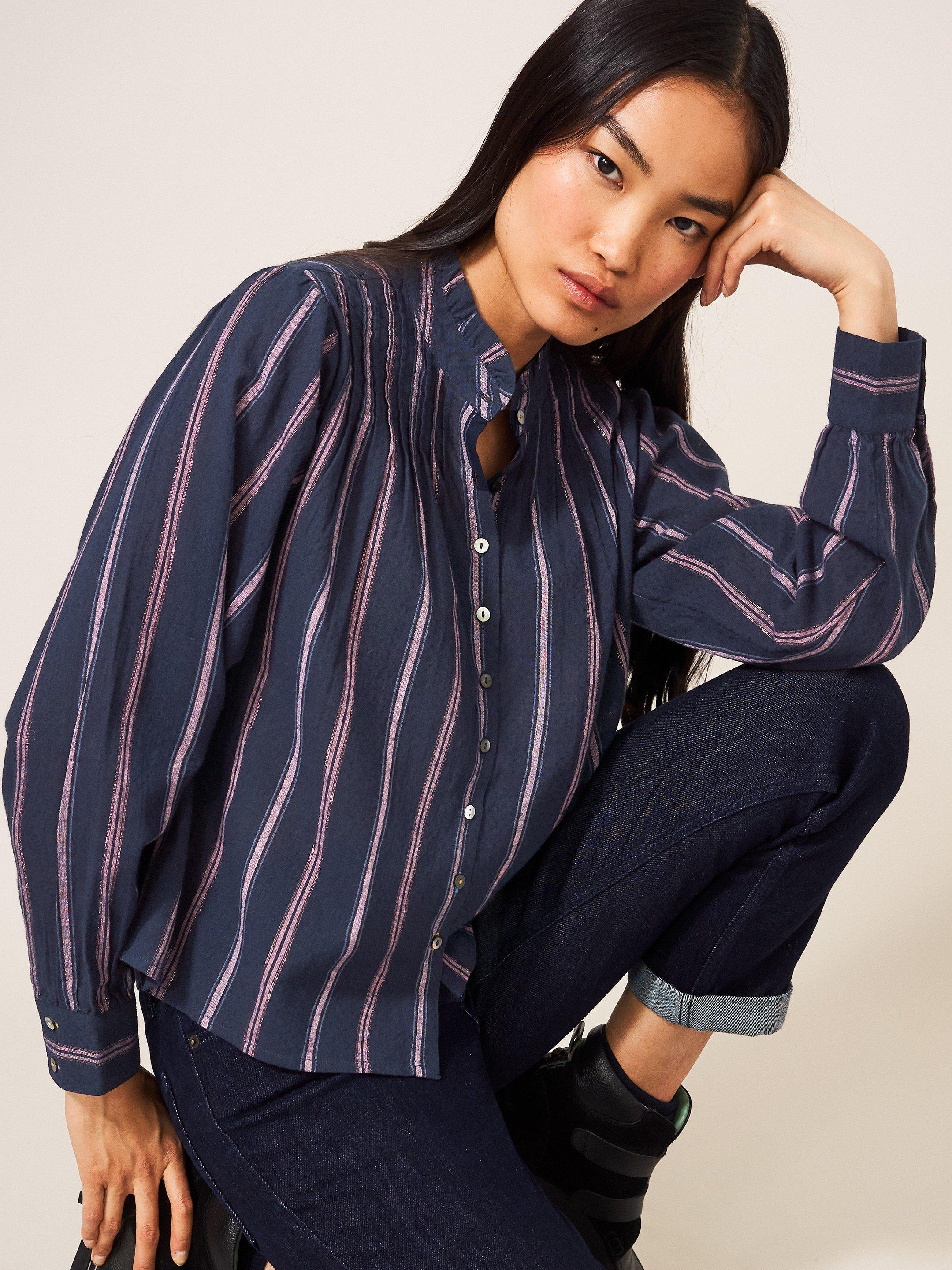 Paige Stripe Shirt in NAVY MULTI - LIFESTYLE
