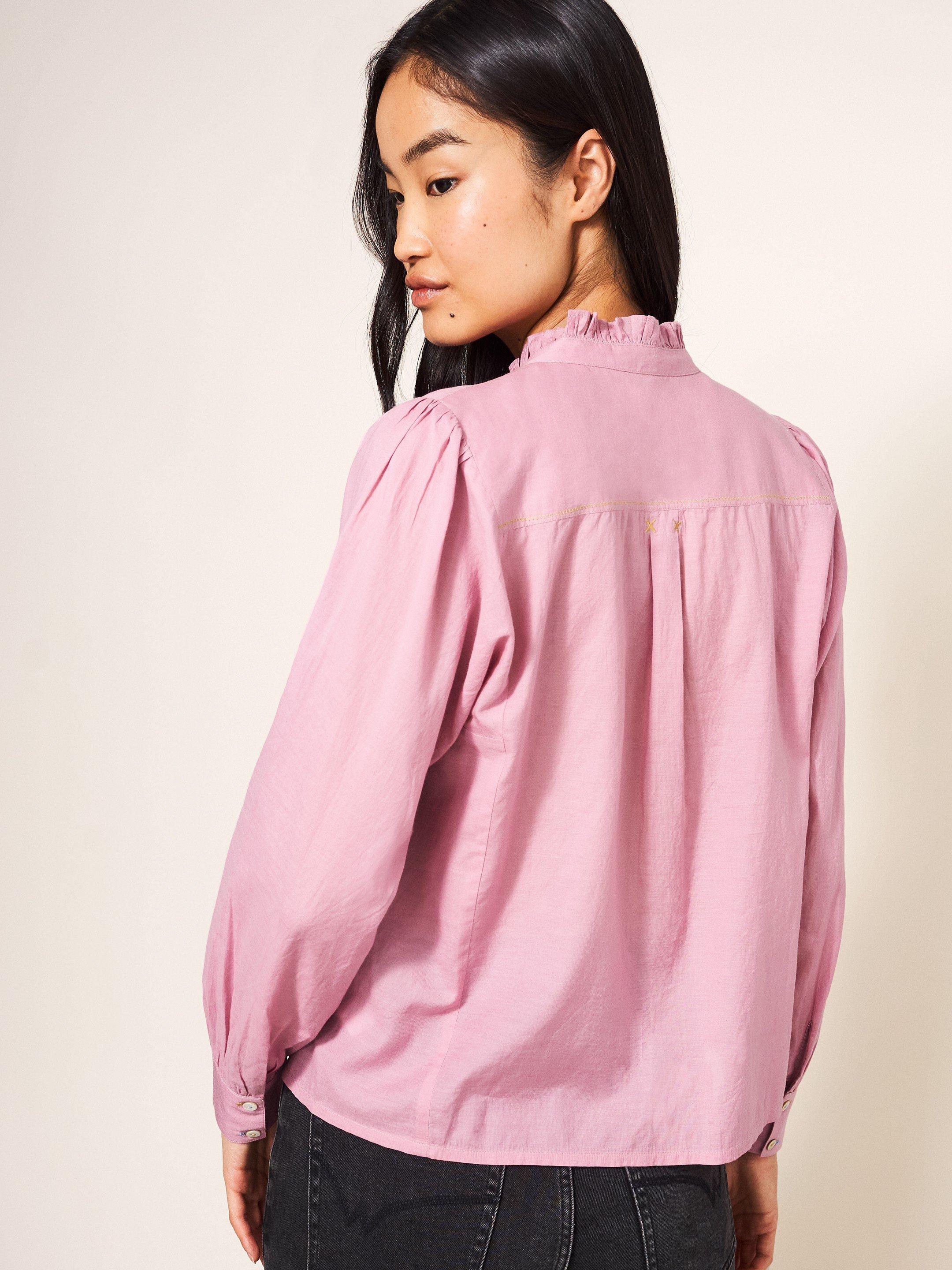 Paige Cotton Blend Shirt in MID PINK - MODEL BACK