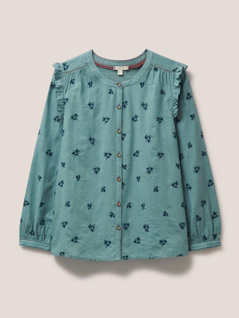 Florine Embroidered Shirt in TEAL MLT - FLAT FRONT