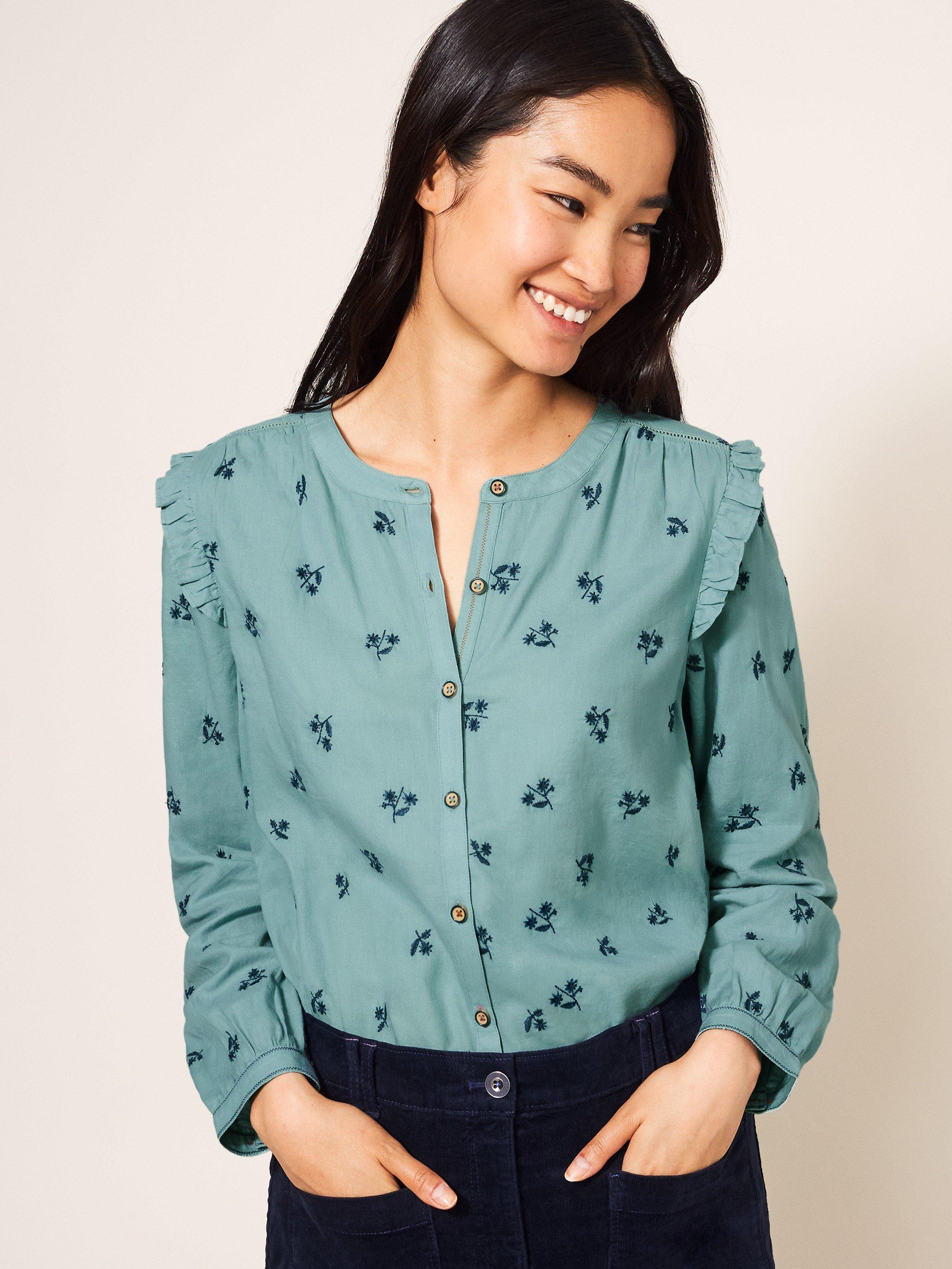 Florine Embroidered Shirt in TEAL MLT - LIFESTYLE